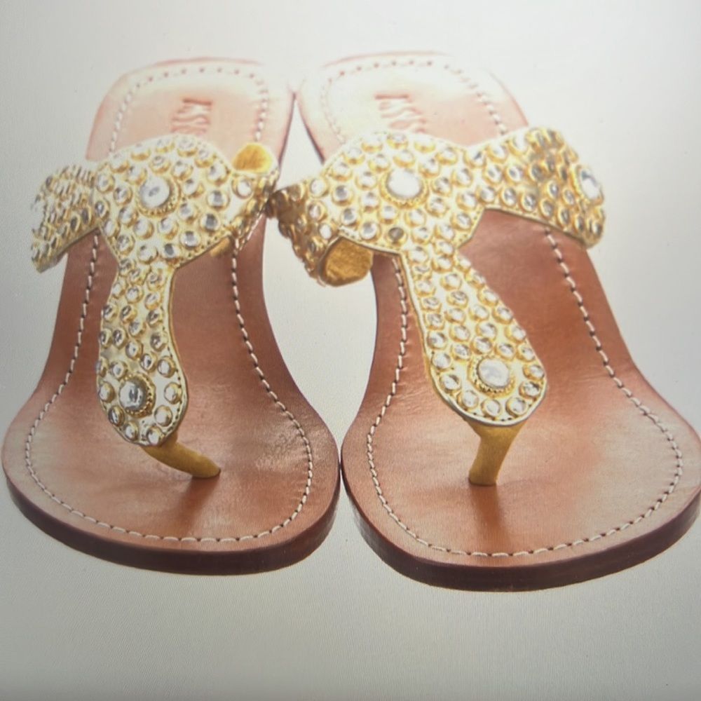Mystique Boutique Gold Jeweled Thong Sandals